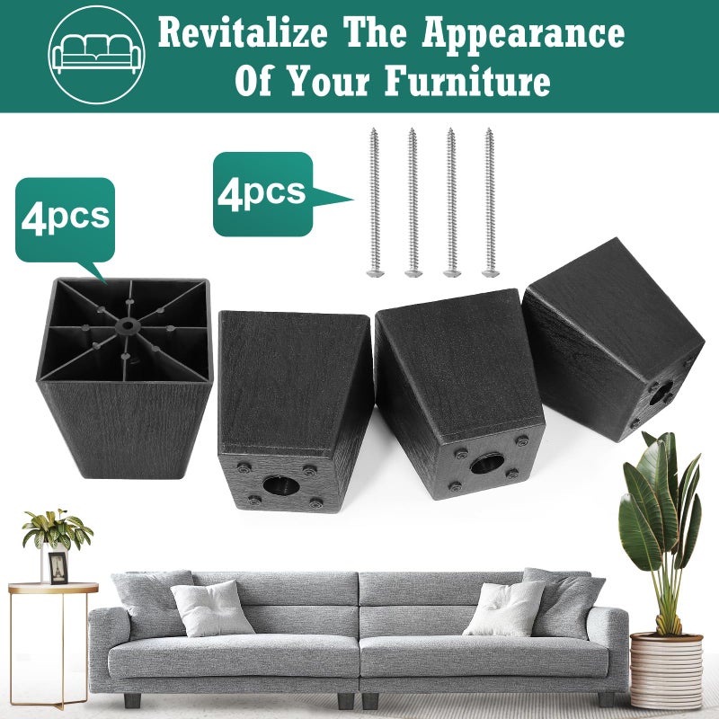Masendelk 4 inch Black Plastic Furniture Legs, Screw-in Couch Legs Square Sofa Legs Replacement Legs for Furniture Couch Table Sofa, Pack of 4 - Image 4
